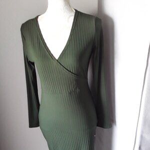 New CBR green ribbed faux wrap maxi dress size XL